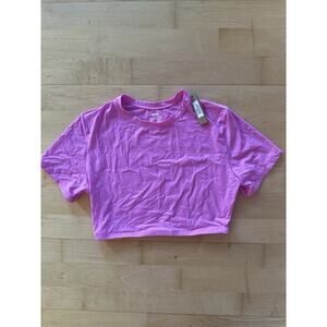 NWT SKIMS Fits Everybody Super Cropped Tee Shirt Pink Neon Orchid L
